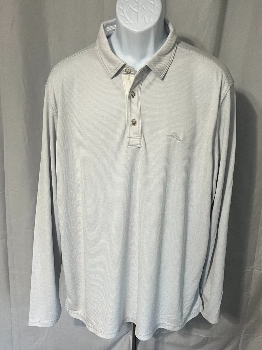 🌫️ Tommy Bahama Men’s Light Gray Long Sleeve Polo Shirt XL EUC ⛵